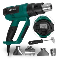 Vonroc Pistola De Aire Caliente Profesional - 2000w - Pantalla Lcd - 60 Ajustes De Temperatura (50°c - 650°c) - 5 Caudales De Aire (250 - 500 L/min) Incluye Accesorios Y Bolsa De Almacenamiento