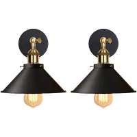 Juego De 2 Apliques De Pared Industriales, Lámparas De Techo Metálicas Estilo Edison, Lámparas De Techo Retro Con Rotación De 180 Grados - 220 Mm, Color Negro (bombillas No Incluidas)