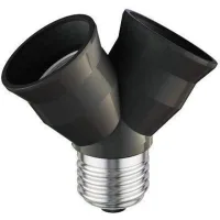 Adaptador Doble E27 Para Bombillas Led, Carga Máxima De 15 W Por Casquillo, 2 En 1, Negro.