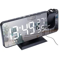 Reloj Despertador Con Proyección Para Dormitorio, Pantalla Led De Espejo Grande De 7,4" Y Radio Despertador Con 4 Reguladores De Intensidad, Carga Usb, Rotación De 180° Y 2 Sonidos.