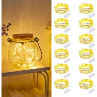 Paquete De 12 Luces De Hadas A Pilas, Guirnalda De 2 M Con 20 Led, Mini Guirnaldas De Luces Led A Pilas Para Botellas, Bodas, Fiestas Y Navidad [clase Energética A]