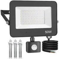 Foco Led Exterior De 50 W Con Sensor De Movimiento, 5000 Lúmenes, Resistente Al Agua Ip66, Luz Blanca Fría De 6500 K, Ideal Para Jardín, Garaje Y Patio.