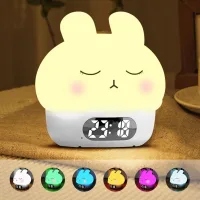 Reloj Despertador Con Luz, Lámpara De Noche Con Forma De Conejo Para La Habitación Infantil, Reloj Digital Recargable, Doble Alarma, Función De Repetición, 9 Modos De Color, Lámpara De Mesilla Infanti