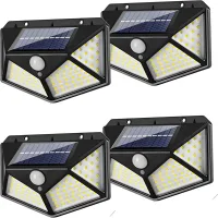 Juego De 4 Luces Solares De Seguridad Para Exteriores Con Detector De Movimiento, 114 Led, 700 Lm, Ángulo De Haz Amplio De 270°, Batería De 1200 Mah, Alcance De Detección De 5 M, Resistente Al Agua Ip