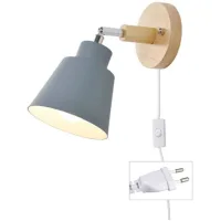 Aplique De Pared Gris Con Toma De Corriente E Interruptor, Estilo Moderno Para Dormitorio O Sala De Estar, Aplique De Pared Retro Vintage, Lámpara De Lectura De Mesilla, Rotación De 350 Grados.