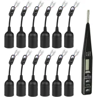 Casquillo E27 De Repuesto - 12 Portalámparas E27 + Comprobador De Voltaje/fase Vde, Portalámparas De 4 A 250 V Con Cable (máx. 60 W), Base De Luz, Portalámparas Colgante, Portalámparas De Construcción