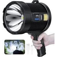 Foco Recargable, Linterna De Mano De 100 000 Lúmenes, Foco Solar Grande Para Exteriores, Súper Brillante, Con Lámpara Cob, 6 Modos, Resistente Al Agua Ipx5 (negro)
