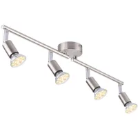 Lámpara De Techo Led Con 4 Focos Ajustables, Plateada, 4 X 4w Gu10, Barra De Focos Led Para Techo, Iluminación Interior Para Sala De Estar, Comedor, Cocina Y Pasillo [clase Energética A]