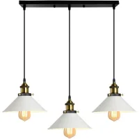 Lámpara Colgante Industrial, Araña De Metal Con Diseño Edison Y Soporte De Barra, Ø 220 Mm, Blanca [clase Energética F]