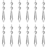 Conjunto De 12 Colgantes De Cristal Transparente Con Efecto Prisma De Hielo (62 Mm), Con 12 Cuentas Octogonales Y Anillos, Para Lámparas, Jardín, Fiestas, Navidad, Bodas.