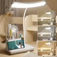 Lámpara De Escritorio Led: 3 Colores Regulables, Lámpara De Escritorio Infantil, Lámpara De Lectura Usb Con Portalápices, Lámpara De Mesita De Noche Con Cuello De Cisne De 360° Para Leer, Trabajar Y E