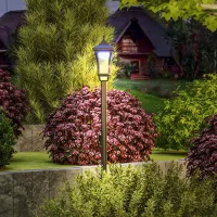 Farol Solar De Jardín Con 6h De Autonomía Y Anclaje De Suelo Farol De Exterior En Abs Y Policarbonato Ø15x127 Cm Negro