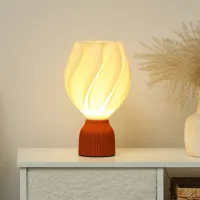 Lámpara De Mesa Led 3d Con Diseño De Pétalos Luz Cálida Para Mesita De Noche Y Escritorio Ø16,5x28 Cm Blanco Y Teja