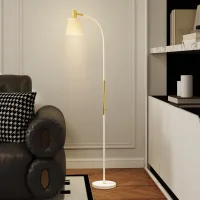 Lámpara De Pie Led Con Altura Ajustable Y Pantalla Para Lectura 49x21x127-160 Cm Blanco Y Dorado
