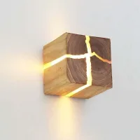 Aplique De Pared De Madera Natural Agrietada De 8 Cm, Diseño Original En Roble Blanqueado, Lámpara De Pared Sencilla Y Creativa, Decoración Cuadrada, Luz Nocturna, 5 W