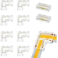 10 Conectores Para Tiras Led, Conector Angular Para Tira Led Cob De 8 Mm Y 2 Pines, 8 Conectores Tipo L/ángulo, 2 Conectores Intermedios Transparentes Sin Espacio Para Tiras Led.