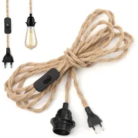 Cable De Cuerda De Cáñamo Para Lámpara De Araña De 4,5 M, Interruptor De Portalámparas E27 Con Cable, Cable Para Bombilla, Para Lámpara Colgante Industrial Diy, Portalámparas De Cable Eléctrico Vintag