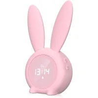 Reloj Despertador Infantil, Linda Luz Nocturna De Conejito Con Función De Repetición, Reloj Despertador Con Luz Para Niñas Y Niños, Luz Nocturna Programable, Rosa