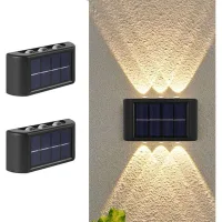 Juego De 2 Apliques Solares De Pared Exteriores Ajustables, Apliques Solares De Pared Con Iluminación Hacia Arriba Y Hacia Abajo, Aplique Led Impermeable Ip65 Con 6 Lámparas Para Jardín Y Césped.