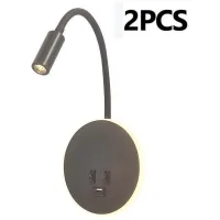 Lámpara De Lectura De Pared Con Puerto De Carga Usb E Interruptor Independiente, Aplique Led De Cuello De Cisne Flexible, Luz De Lectura De Mesilla Para Sala De Estar, Dormitorio O Cabecero (negro, 2