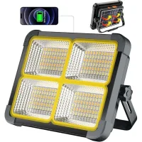 Foco Led Recargable De 100 W, Luz De Trabajo Recargable De 12000 Mah/panel Solar/4 Modos De Iluminación, Foco Con Batería Recargable Ideal Para Acampar, Trabajar Y Pescar [clase De Energía]