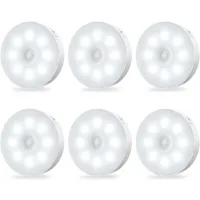 Luces Para Armarios Con Sensor De Movimiento: Luces Nocturnas Led Recargables, Autoadhesivas, Con Sensor Y Brillo Constante, Paquete De 6 Unidades.