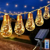 Guirnalda De Luces Solares Para Exteriores De 8 M Con Control Remoto, 16 Bombillas, 160 Led, Estilo Vintage, Resistente Al Agua Ip65, 8 Modos, Ideal Para Navidad, Bodas, Patios Y Jardines [clase Energ