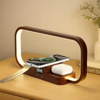 Lámpara De Mesilla 3 En 1 Con Cargador Inalámbrico Y Puerto Usb, Lámpara De Mesa Con Control Táctil Regulable De 5 Colores, Estación De Carga Para Ipods, Relojes Y Smartphones Para Dormitorio (marrón)
