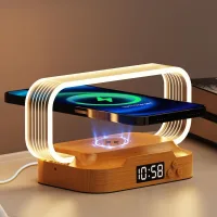 Lámpara De Mesilla Con Cargador Inalámbrico De 15 W Y Reloj, Minilámparas De Mesa Táctiles Con 3 Modos De Color E Intensidad Regulable, Ideales Para Regalar [clase Energética G]