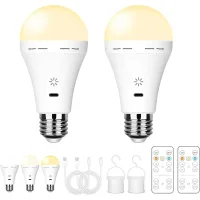 Bombilla Recargable Usb Con Control Remoto, 3 Temperaturas De Color, Led Regulable E27, Funciona Con Pilas, 5 W, Control Táctil Con Temporizador, Gancho De Respaldo, 2600 Mah, Paquete De 2