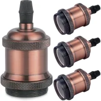 Portalámparas E27 Vintage, Lámpara Colgante Retro Edison, Adaptador De Cerámica Maciza, 4 Piezas De Casquillo Rojo Cobre.