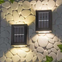 Juego De 2 Apliques Solares De Pared (con Luz Hacia Arriba Y Hacia Abajo) - Ahorro De Energía - Resistentes Al Agua Y Al Polvo - Con Led De Luz Blanca Cálida - Para Jardín, Patio, Garaje, Entrada De V