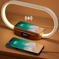 Lámpara De Mesita De Noche De 15 W Con Carga Inalámbrica, Lámpara De Mesita De Noche De Madera Con Reloj Y Puerto Usb, Lámpara De Mesa Táctil Regulable Con 3 Modos De Color Para Lectura, Dormitorio, O