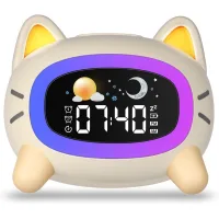 Reloj Despertador Infantil Con Luces, 5 Luces Nocturnas, 4 Niveles De Luz Ajustables Y 7 Melodías Para Dormir. Reloj Despertador Recargable Con Función De Repetición De Alarma Para Niños.