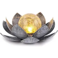 Luces Solares De Jardín Para Exteriores, Decoración De Globo De Loto De Vidrio Craquelado, Luces Led De Metal Impermeables Con Forma De Flor Para Patio, Césped, Entrada De Vehículos, Mesa, Suelo.