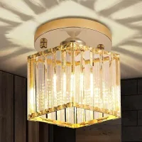 Lámpara De Techo Led Cuadrada Con Aspecto De Cristal Dorado Para Cocina, Dormitorio, Pasillo, Entrada, Iluminación Tricolor, Baño