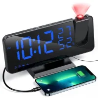 Despertador Con Proyector Y Radio, Reloj Digital, Despertador Con Puerto Usb, 3 Niveles De Brillo, Función De Repetición De Alarma Y 15 Niveles De Volumen, Visualización De 12/24 Horas, Ideal Para Dor