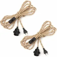2 Pares De Cables De Cuerda De Cáñamo Para Lámparas De Araña (4,5 M), Casquillo E27 Con Interruptor Y Cable, Bombilla, Para Lámparas Colgantes Industriales Diy, Lámparas De Araña, Cables Eléctricos Vi