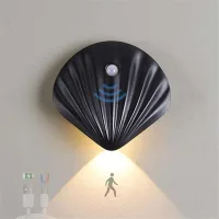 Aplique De Pared Con Sensor De Movimiento De 6000k, Con Forma De Concha, Batería De 1200 Mah, Recargable Por Usb, Sensor De Presencia, 3 Modos De Iluminación Y Cierre Magnético.