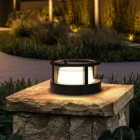 Lámpara De Exterior, 10 Cm, 7 W Led, Redonda, Ip65, Aluminio, Blanco Cálido, Para Caminos Y Patios, Negra