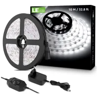 Tira Led De 10 M, Blanco Frío 6000k, 600 Led Smd 2835, Regulable Con Interruptor Regulador, Iluminación Interior Para Muebles Y Escaleras.