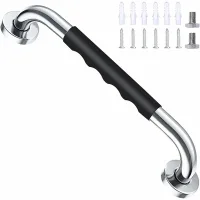Bañera De Seguridad Negra De 40 Cm, Antideslizante, Con Barra De Apoyo De Acero Inoxidable Para Montaje En Pared, Apta Para Baño/aseo Y Con Asa Para Niños/personas Mayores.