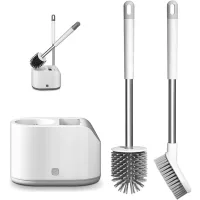 Cepillo De Inodoro De Silicona, Juego De 2 Cepillos De Inodoro De Silicona Con Soporte De Secado Rápido, Cepillo De Limpieza Para Baño Con Mango De Plástico Antideslizante, Juegos De Limpieza Para Bañ
