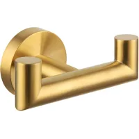 Sencillo Toallero Doble Para Baño, Color Oro Cepillado, Acero Inoxidable Sus304, Soporte Doble Para Albornoces De Montaje En Pared.