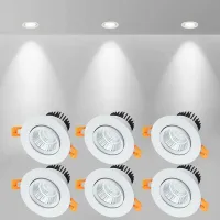 6 Focos Led Empotrables, 5 W Cob, Luz Blanca Fría 6000 K, 500 Lm, 220–240 V Ca, Cri ≥ 90, Ángulo De Haz De 24°, Ip44, Para Baño, Cocina, Salón, Pasillo (blanco) [clase Energética A+] (abierto)
