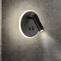 Lámparas De Mesilla Led, Apliques De Pared Para Habitaciones De Hotel, Aplique De Pared Para La Cama, Aplique De Pared Para El Pasillo Con Interruptor, Color Negro, 3 W + 8 W, Luz Blanca Cálida De 300