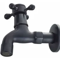 Grifo Monomando De Agua Fría De Estilo Vintage, Conexión G1/2 – Grifo Mural Para Lavabos De Baño (negro)