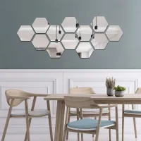 12 Pegatinas De Espejo Acrílico Autoadhesivas Para Pared, Ideales Para Decorar El Salón O El Dormitorio, 17,7 Cm X 15,3 Cm (hexagonales, Plateadas).