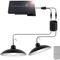 Lámpara Solar Colgante Para Exteriores, Lámpara Solar Colgante De Doble Cabezal Con Mando A Distancia, 3 Niveles De Brillo, Resistente Al Agua Ip44 Con Cable De 3 M Para Jardín, Puerta Y Garaje.