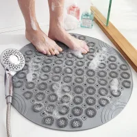 Alfombrilla De Ducha Antideslizante De Pvc Para Baño, Redonda, De 55 Cm De Diámetro, De Secado Rápido, Hidrófoba, Con Ventosas (gris).